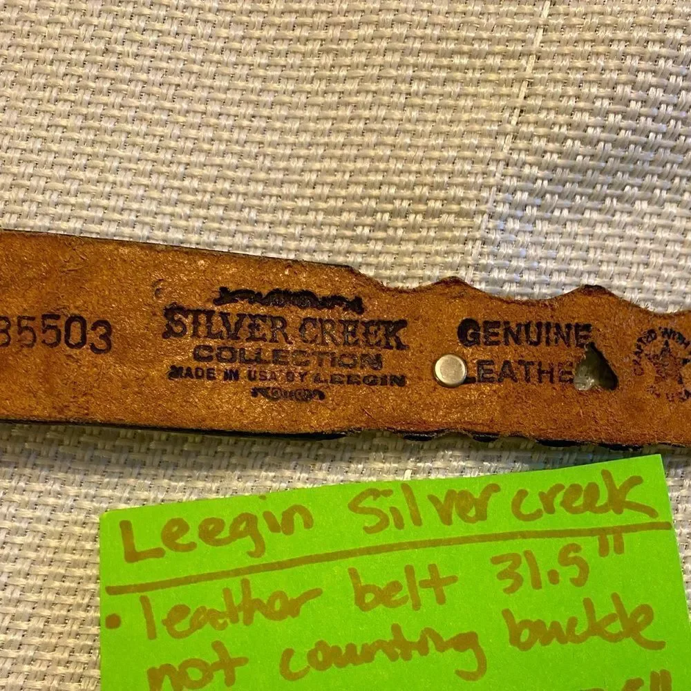 Vintage Leegin silver creek collection tooled leather belt silver plated buckle